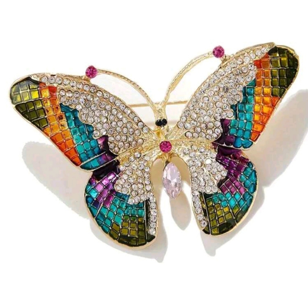 🦋HP! Beautiful Multicolored Pavè Inlaid Rhinestone Butterfly Brooch New! - Picture 5 of 9